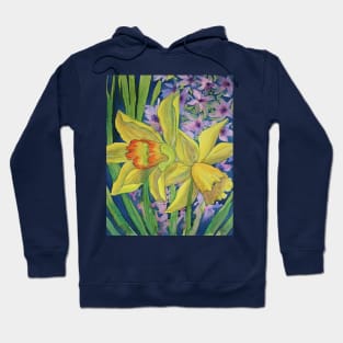 Daffodils & Hyacinths watercolor painting Hoodie